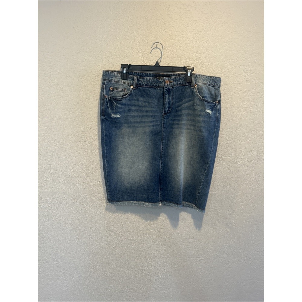 Joe Fresh Distressed Denim Raw Hem Jean Skirt Size 16